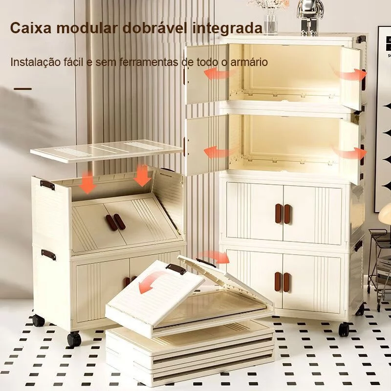 Armário Dobrável Multiuso 45x28x101cm — Empilhável, 2 Portas e Rodinhas — foto 2