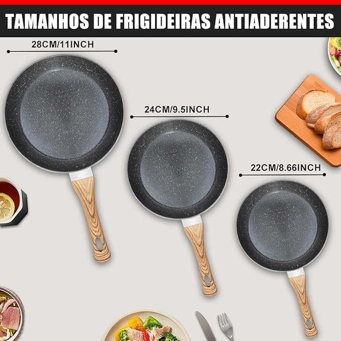 [🔥ÚLTIMAS UNIDADES] KIT 3 Frigideiras Antiaderentes, Com Base de INOX e Cabos SoftTouch. — foto 2
