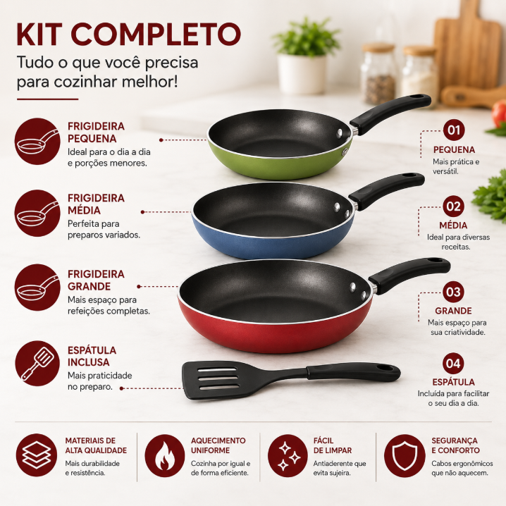 KIT 3 Frigideiras Antiaderentes INOX PREMIUM — foto 2