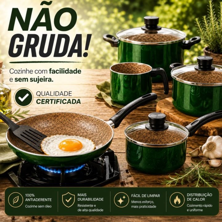 [🔥QUEIMA TOTAL] Jogo de 5 Panelas Verde Esmeralda CERAMICA + INOX PREMIUM! — foto 2