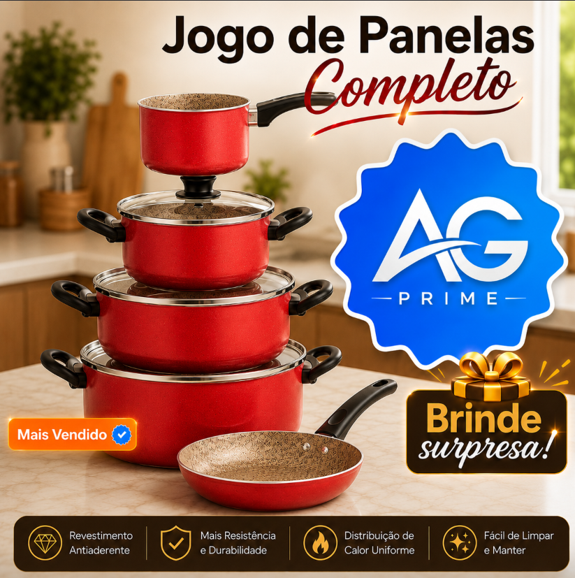 Jogo de 5 Panelas Vermelhas CERAMICA + INOX P…